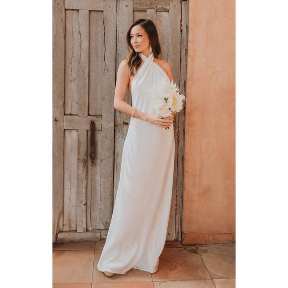 Show Me Your Mumu Jasmine Halter Maxi Dress Ivory Luxe Satin M NWT - Picture 1 of 9
